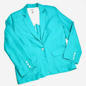 Neiman Marcus Teal Aqua Blue Linen Blazer Size L
